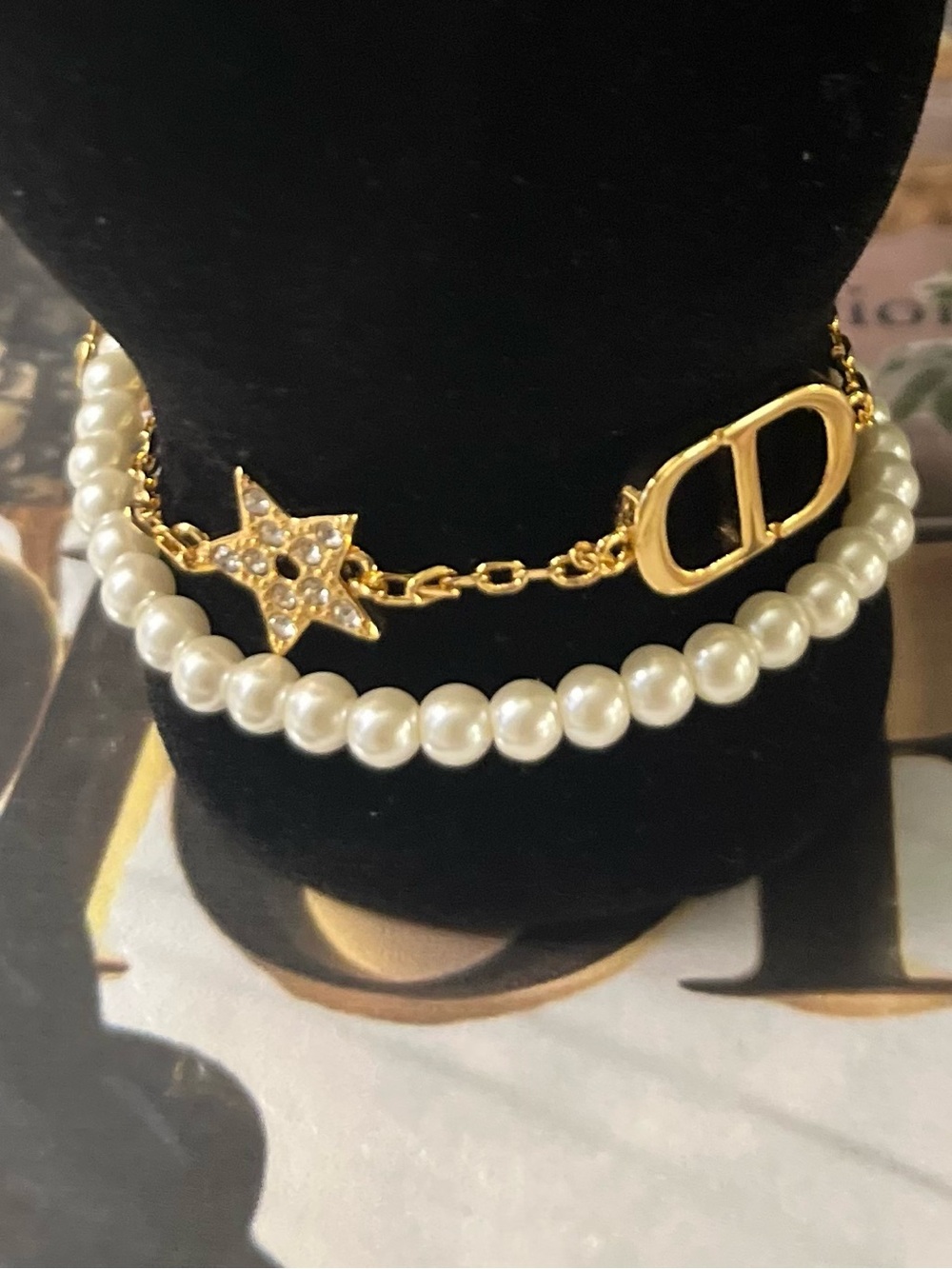 DIOR Gold-Tone Star Charm and Pearl Bracelet Set